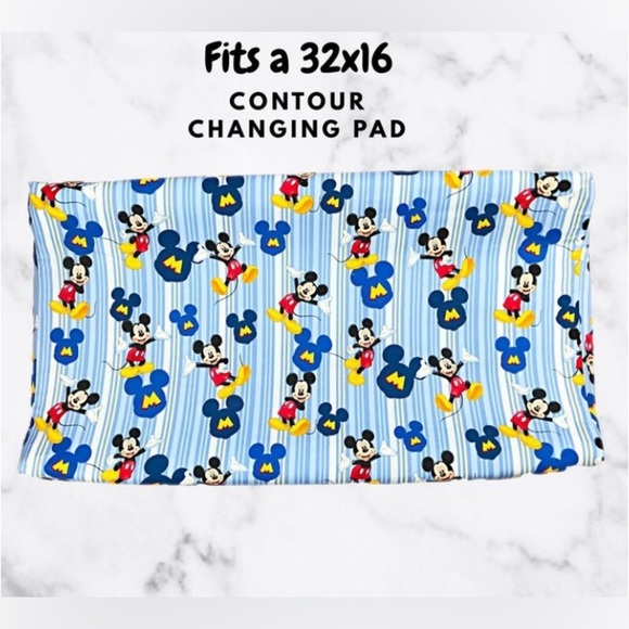 Handmade Disney Mickey Mouse Baby Changing Pad Cover - Blue Nursery Decor - Picture 4 of 5